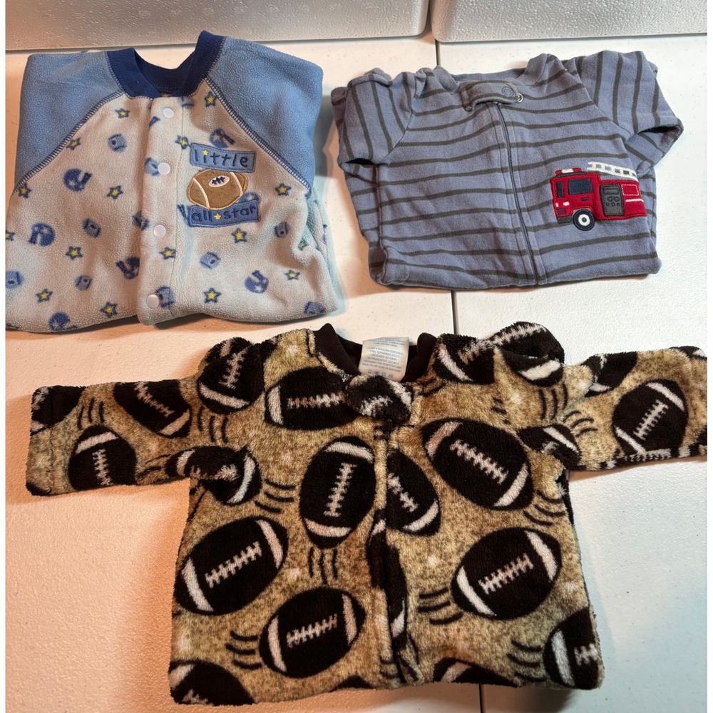 Baby Boys Footie Sleepers Bundle Newborn 3pc Football Fire Truck‎ Star Print